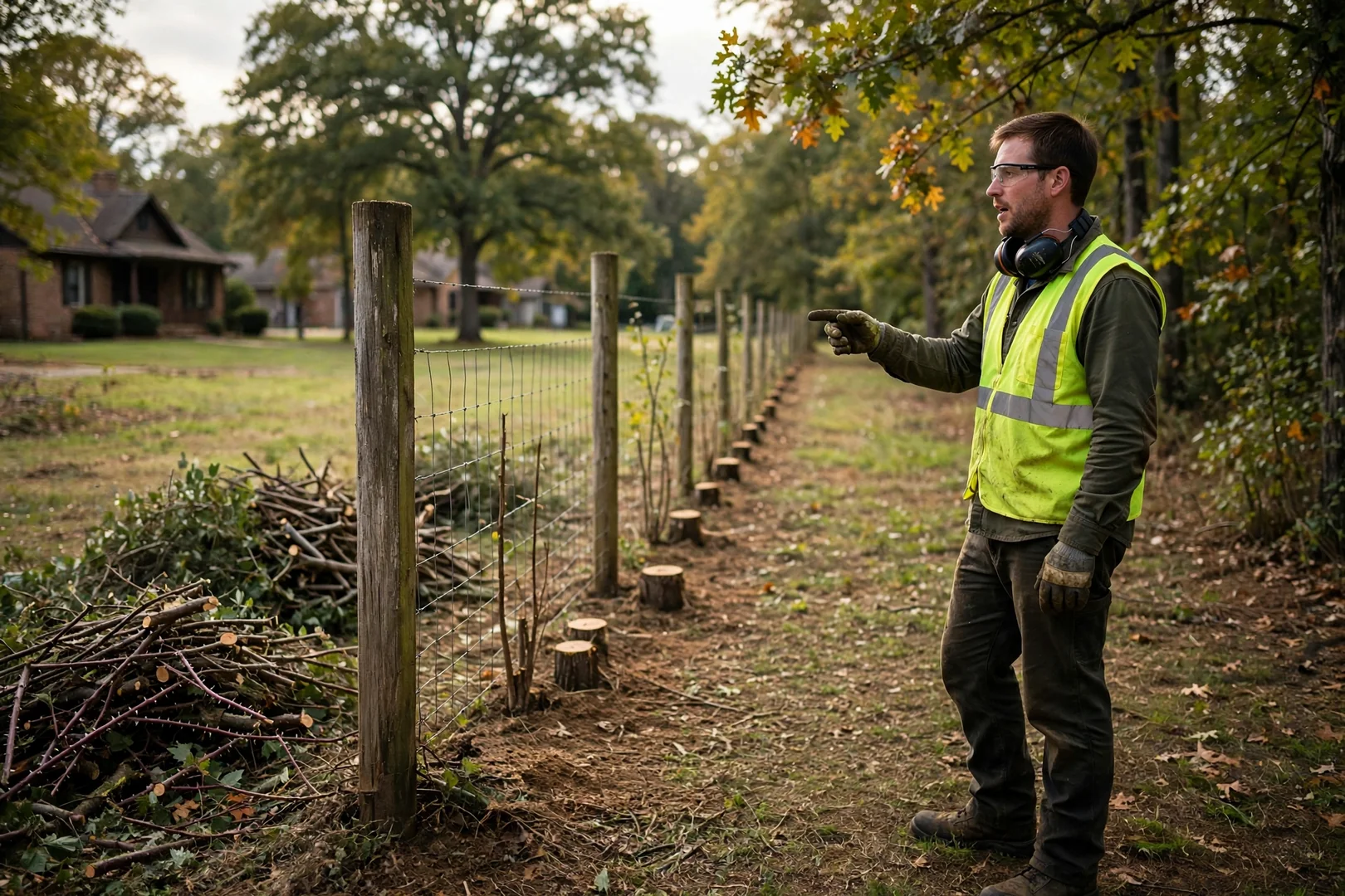 Cleared fence row after cutting back blackberry brambles and small saplings